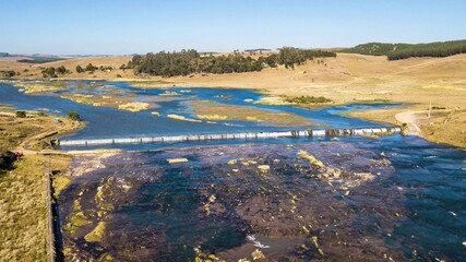 Rio dos Touros dam, Bom Jesus, Rio Grande do Sul, Brazil. Beautiful dam setting and stone slabs