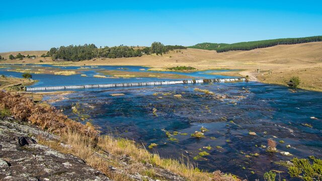 Rio dos Touros dam, Bom Jesus, Rio Grande do Sul, Brazil. Beautiful dam setting and stone slabs