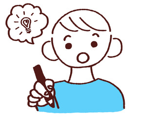ペンを持つ若い男性 ひらめく
