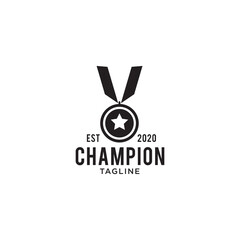 Simple champion medal logo design template