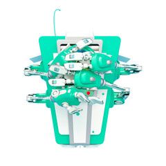 floating robot is doing a see no evil pose