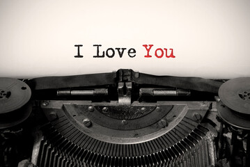 I love you typed words on a vintage typewriter