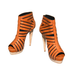 Stylish summer high heels female light brown leather shoes