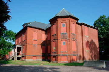 Abandoned red brick building Medfield MA USA