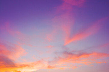 Naklejka na ściany i meble Evening sky with cloud purple,pink,ultra violet and orange sunset sky backdrop. Beautiful natural of sky abstract or background. Soft image.