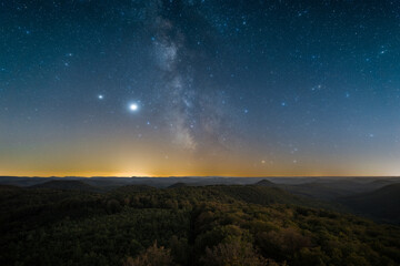 The Palatinate Forest in Germany at night as seen from the Luitpold Tower.