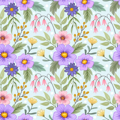 Colorful hand draw flowers seamless pattern for fabric textile wallpaper.