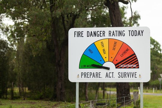 Fire danger rating sign beside road