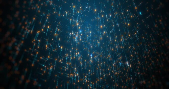 Abstract binary code, computer programming / coding. Software Source Code. 0 and 1 moving across screen in all direction. Software developers, engineers. 3D render, 4K loop