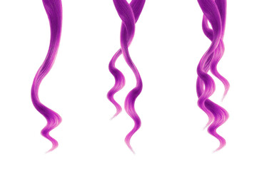 Pink long wavy hair on a white background. Growth process step by step