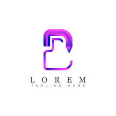 initial letter D abstract logo with pencil shape element