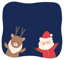 サンタクロースとトナカイのフレームイラスト