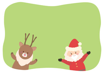 サンタクロースとトナカイのフレームイラスト