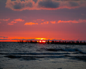 evening sunset with a red sky