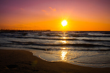 Purple sky evening sunset at a beach