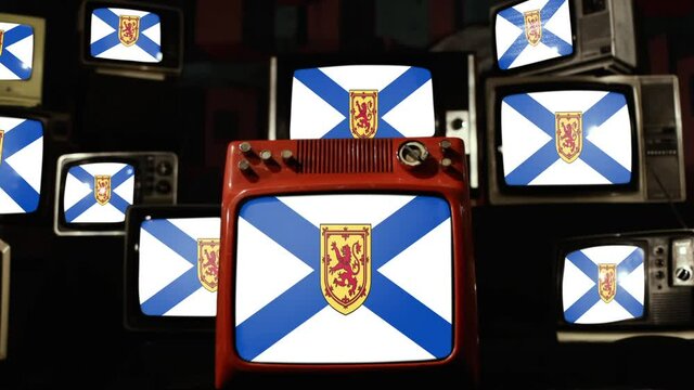 Flag of Nova Scotia, Canada, and Vintage Televisions. 