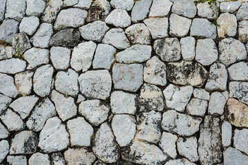 Old wall background with stained aged bricks.