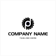 Silhouette Initial Letter P D Gears Circle Engineer Logo Design Concept Vector