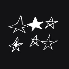 Set of 9 different hand drawn stars, rough handmade, black doodles EPS Vector
