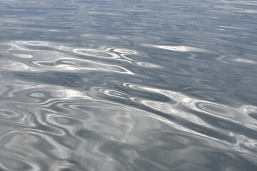 Tranquil water with soft curling swirls of blue grey and white.