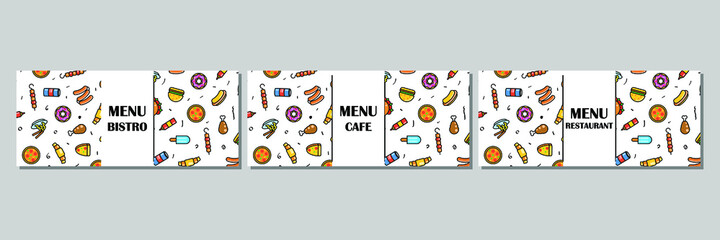 Abstract Doodle Hand Drawn Menu Template Fast Food Elements Pizza Hamburger Snack Drink Croissant Sketch Vector Design Style Background Menu Illustration Icons