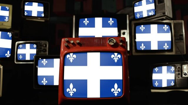 Flag of Quebec, Canada, and Vintage Televisions. 