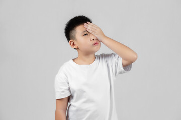 Asian boys studio shot portrait on gray background
