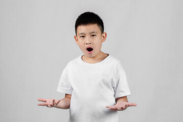 Asian boys studio shot portrait on gray background