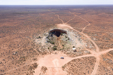 Cocklebiddy Cave aerial shot from a drone, Nullarbor Plain, Australia
