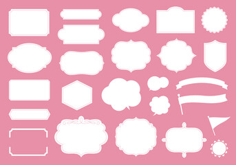 エレガントなフレームや吹き出し、リボン、旗のセット