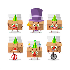 Cartoon character of office boxes with paper with various circus shows