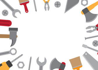 Construction work tools border frame isolated on white background - Vector illustration