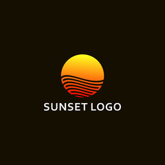 illustration of sunrise logo design with black blackground vector 