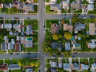 Aerial view of roof houses in small town in the countryside top view above houses at America NJ