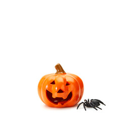 Traditional Halloween decoration pumpkin head jack lanterns with spider