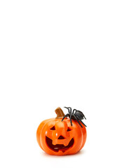 Traditional Halloween decoration pumpkin head jack lanterns with spider