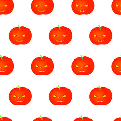 Seamless pattern Halloween orange pumpkin with happy face. The main symbol of the Happy Halloween holiday. Flat style cute character. Greeting card, banner, party invitation. Vector illustration