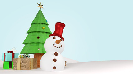snowman and Christmas tree for  holiday content  3d rendering.