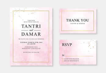 Geometric gold and watercolor splashes for a gorgeous wedding invitation template