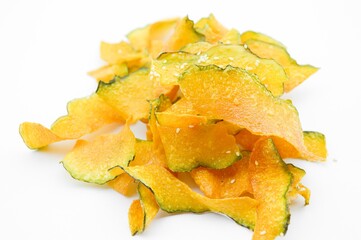 sweet pumpkin slice fried on white background