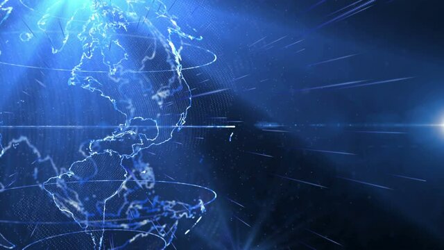 3d rotating world. news generic. Particles with world. movements with light. The lines are moving. particles surrounding the world map 4K