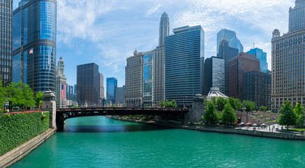 Downtown Chicago Skyline and Chicago River View 