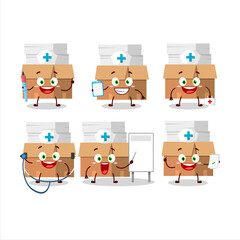 Doctor profession emoticon with office boxes with paper cartoon character