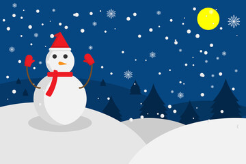 Merry Christmas Greeting Card with snowman.Vector illustration.