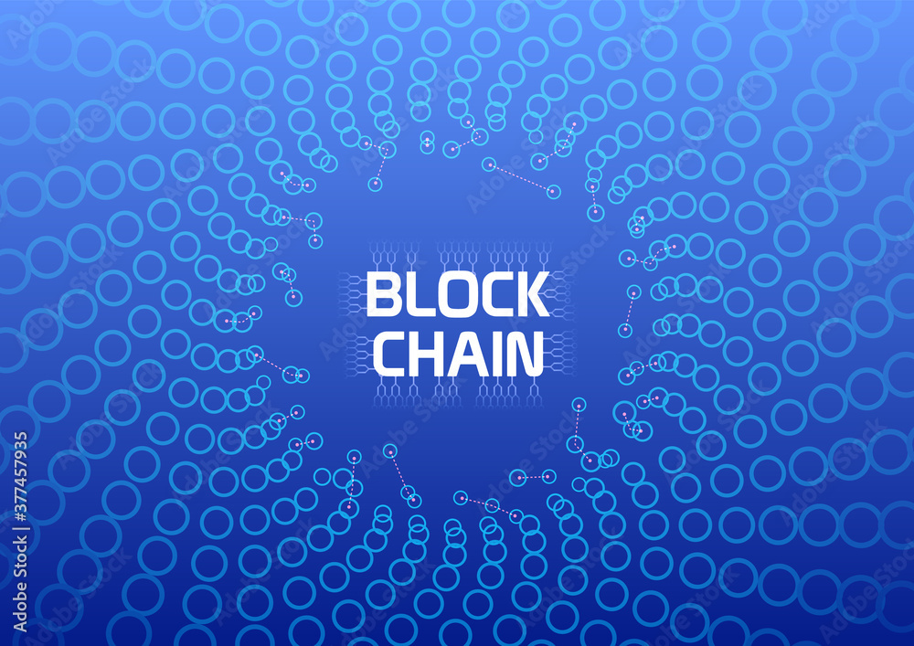 Aufkleber block chain abstract conceptual background. a digital circular shape ledger of transactions that is 