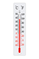 Meteorology thermometer isolated on white background. Ambient temperature plus 38 degrees celsius 