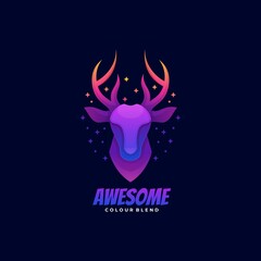 Vector Logo Illustration Awesome Deer Gradient Colorful Style.
