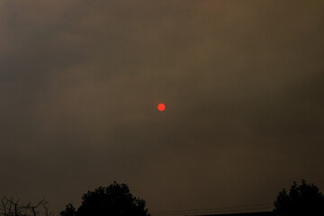Red Smoke Covered Sunset During Fire Season in California