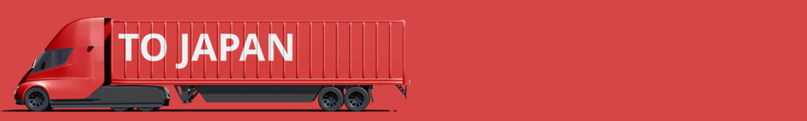 TO JAPAN text on the modern electric red truck, 3d rendering
