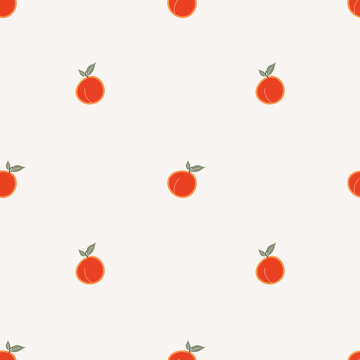 Peach seamless pattern.doodle drawing of fruit in minimalism style.Yellow fruit. Flat design cartoon style organic healthy food.texture for web, covers, decoration,wrapping,textile.